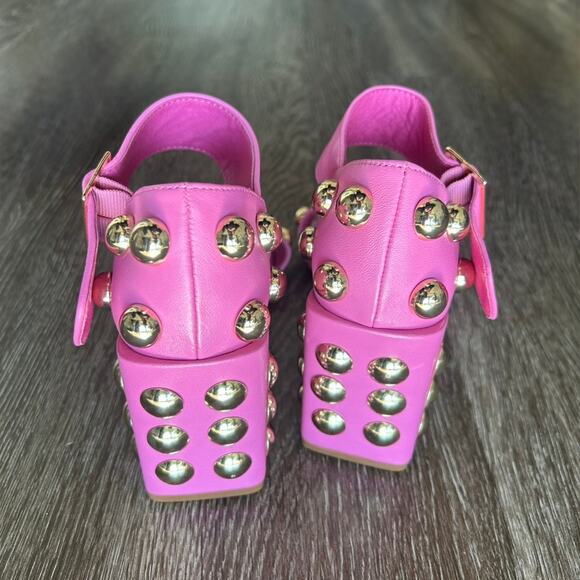 NWT Cecelia New York Gail Studded Block Heel Sandals in Pink Leather Size 7M - Picture 4 of 16